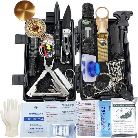 Kit de Emergencia 63 en 1: Equipo multifuncional completo con botiquín de primeros auxilios