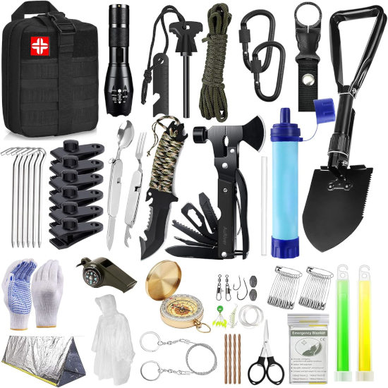 Kit de Emergencia: Equipo completo con filtro de agua y cuchillo de caza